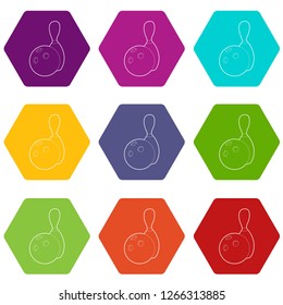 Bowling icons 9 set coloful isolated on white for web