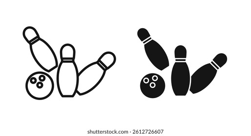 Bowling icons in black fill and line style