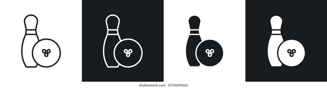 Bowling icons collection in black and white solid and line style