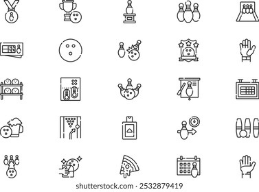 Bowling icons collection is a vector illustration with editable stroke.