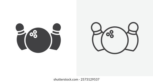 Bowling icons. flat and line style set