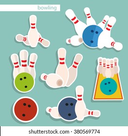 Bowling icons. Flat vector