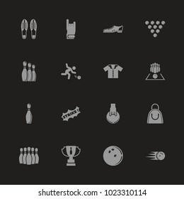 Bowling icons - Gray symbol on black background. Simple illustration. Flat Vector Icon.
