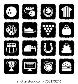Bowling Icons. Grunge Black Flat Design. Vector Illustration. 