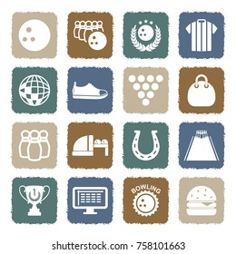 Bowling Icons. Grunge Color Flat Design. Vector Illustration. 