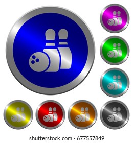 Bowling icons on round luminous coin-like color steel buttons
