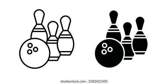 Bowling icons pack vectors in black flat and strokes