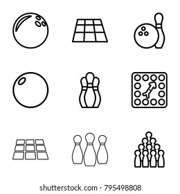 Bowling icons. set of 9 editable outline bowling icons such as dance floor