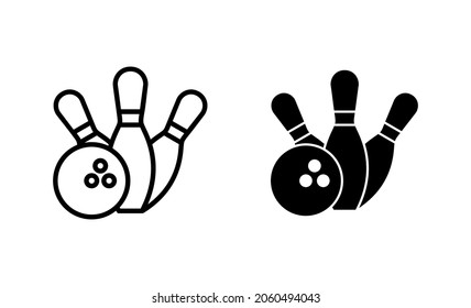 Bowling icons set. bowling ball and pin sign and symbol.