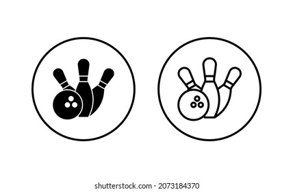 Bowling icons set. bowling ball and pin sign and symbol.