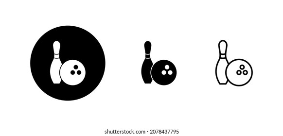 Juego de iconos de bolos. bola de boliche, signo y símbolo de pin.