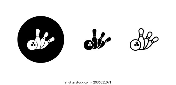 Bowling icons set. bowling ball and pin sign and symbol.