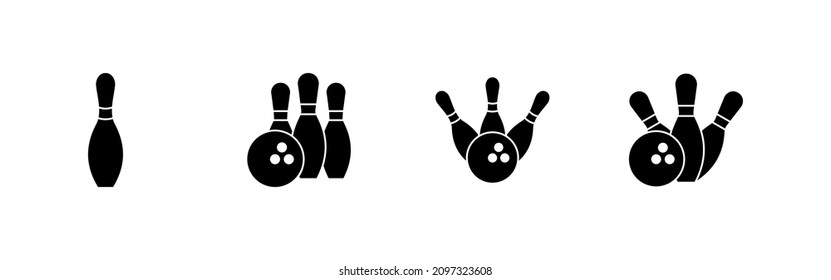 Bowling icons set. bowling ball and pin sign and symbol.