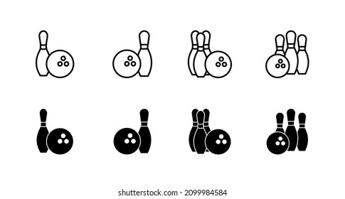 Bowling icons set. bowling ball and pin sign and symbol.