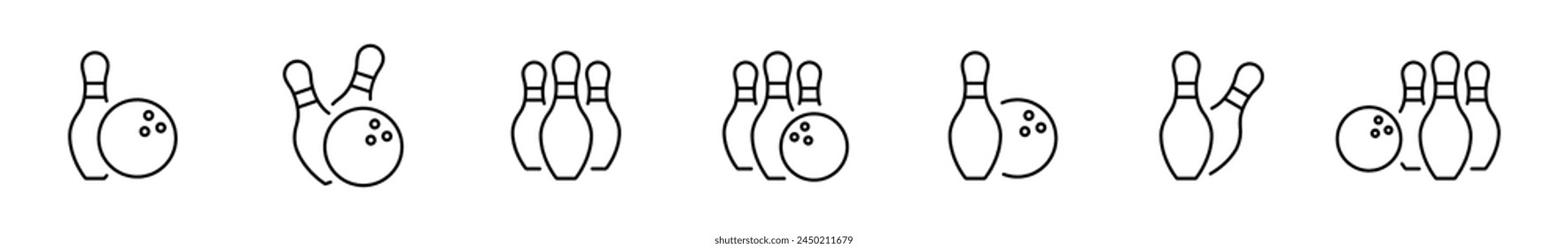 Bowling icons set. Bowling ball, pin outline icon collection. Vector