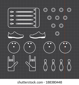Bowling icons set with black sheet