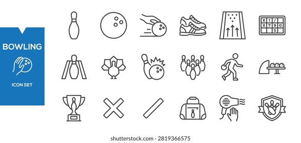 Bowling Icons Set – Flat Ten Pin Bowling, Indoor Sport Recreation Vector Collection