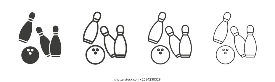 Bowling icons set. Liner outlined and flat black color