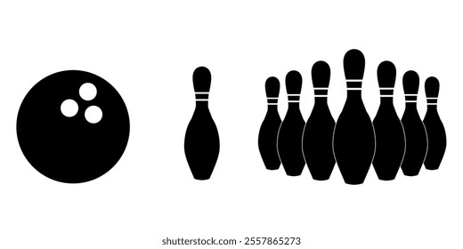 Bowling icons set on white background
Vector icons bowling ball, pin on white background