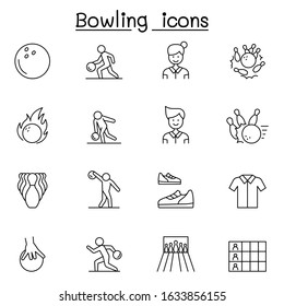 Bowling icons set in thin line style