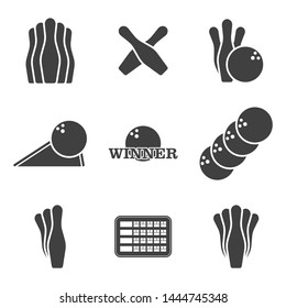 Bowling icons set. Vector on white background.