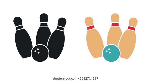 Bowling icons set vectors black and colored style