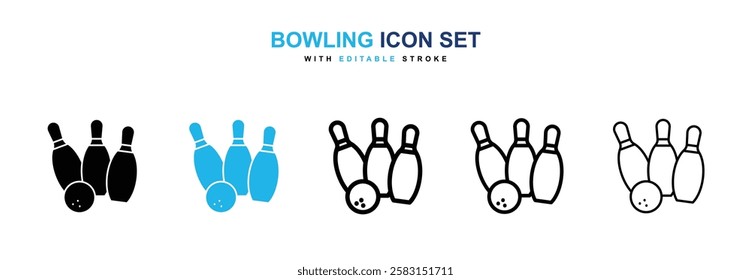 Bowling icons vector collection in black and blue colors on white background