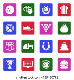Bowling Icons. White Flat Design In Square. Vector Illustration. 