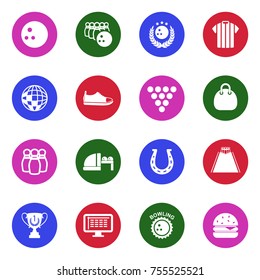 Bowling Icons. White Flat Design In Circle. Vector Illustration. 