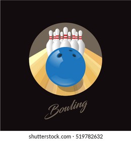 
Bowling illustration. Bowling logo. Skittles and ball in a circle.

