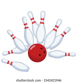 Bowling image on white background. Flat vector image of bowling pins and bowling ball on white background.