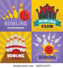 Bowling kegling banner concept set. Flat illustration of 4 Bowling kegling vector banner horizontal concepts for web