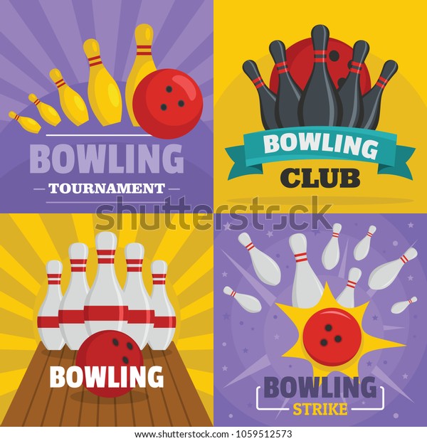 Bowling Kegling Banner Concept Set Flat Stock Vector (Royalty Free