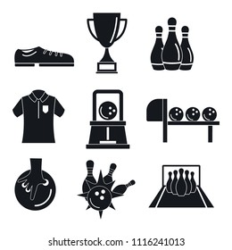 Bowling kegling game icons set. Simple illustration of 9 bowling kegling game vector icons for web