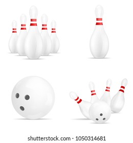 Bowling kegling mockup set. Realistic illustration of 4 bowling, kegling mockups for web