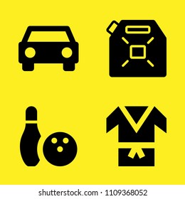 bowling, kimono, car frontal view and gasoline vector icon set. Sample icons set for web and graphic design