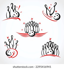 Bowling label and element set. Collection element bowling. Vector
