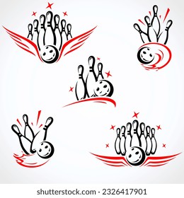 Bowling label and element set. Collection element bowling. Vector