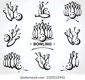 Bowling label and element set. Collection element bowling. Vector