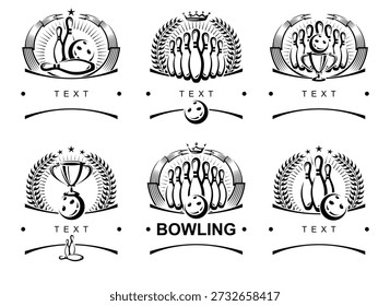 Bowling label and element set. Collection element bowling. Vector