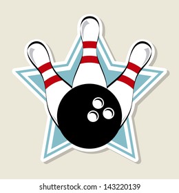 bowling label over star background vector illustration