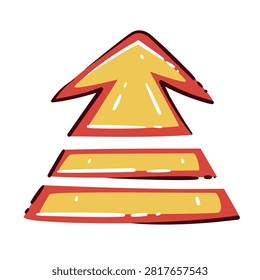 Bowling lane arrow with bold upward pointer and two approach markers. Sports club, lane signage and game graphics featuring a bowling lane arrow, cartoon vector illustration.