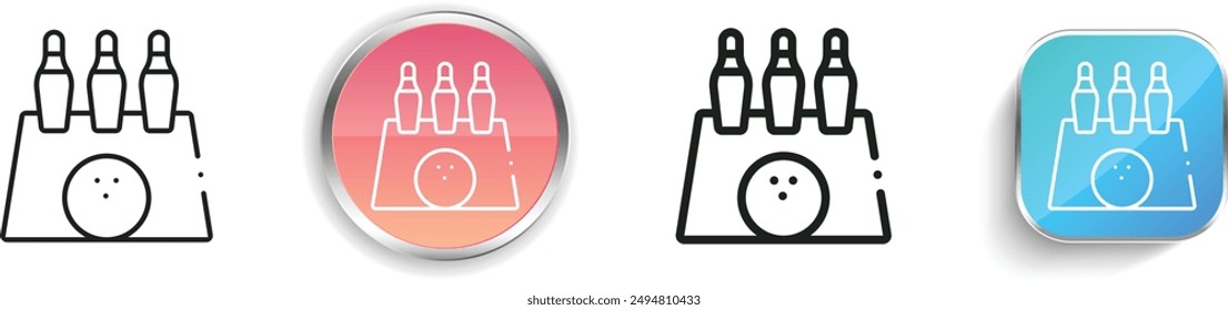 Symbol für die Bowlingbahn. Flaches, lineares, regelmäßiges Design im Button-Stil isoliert auf weißem Hintergrund