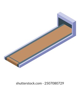 Bowling lane with pin return system is an empty isometric illustration