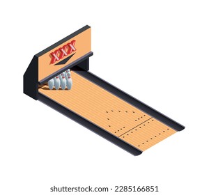 Bowling lane with pins isometric icon vector illustration
