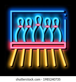Bowling Lanes neon light sign vector. Glowing bright icon Bowling Lanes isometric sign. transparent symbol illustration