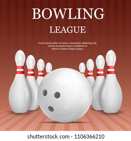 Bowling league concept background. Realistic illustration of bowling league vector concept background for web design