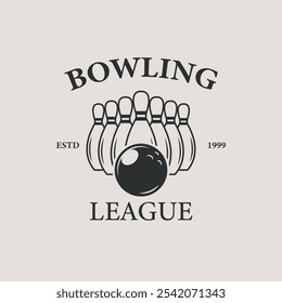 bowling league line art logo vintage vector retro illustration, design suitable for business or t-shirt 