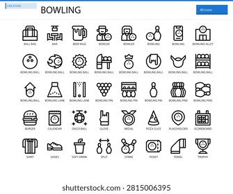Bowling League Team Tournament Technique Score Icon Set