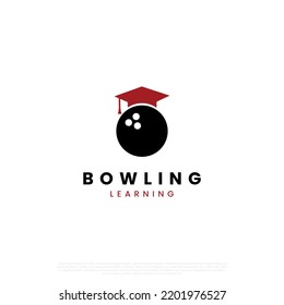 aprendizaje de bolos, boliche combinado con el concepto del logo de sombrero de graduación